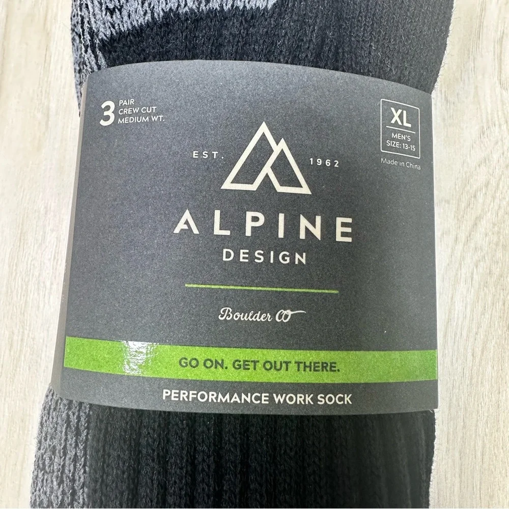 Alpine Design Performance Work Crew Socks 3pk Men’s Size X-Large Shoe Sz‎ 13-15